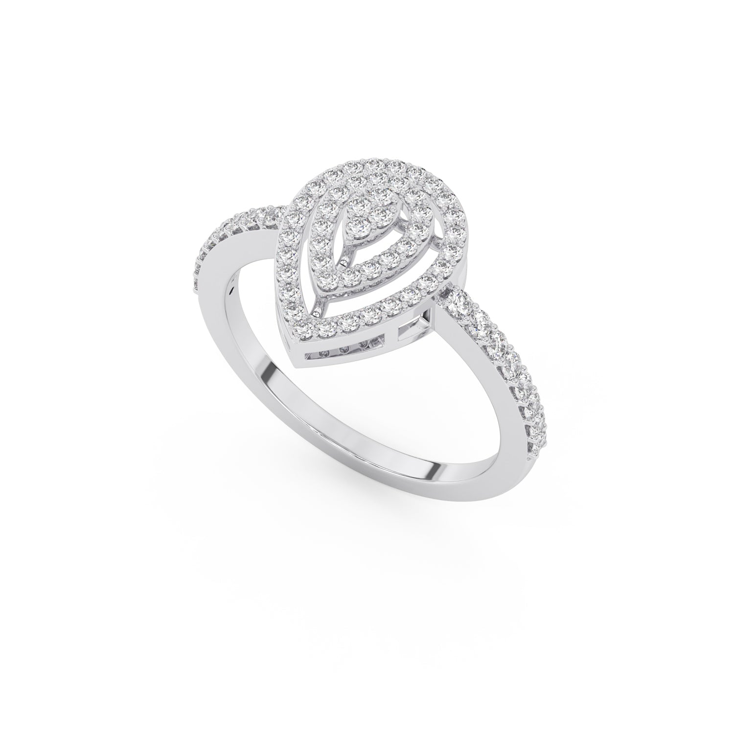 Solitaire Double Halo Cascade De Fleurs